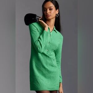 By Anthropologie - Long-Sleeve Polo Sweater Mini Dress - Green - Medium